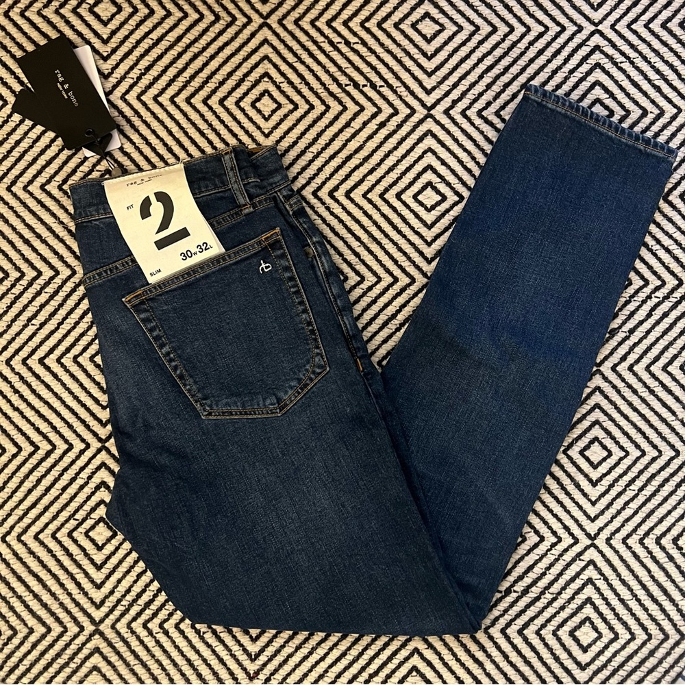Rag and Bone Men's Fit 2 Authentic Stretch  Slim Fit Jeans Blue “Tripp”, 30x32